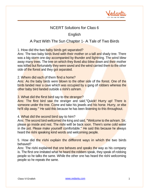 Ncert Solutions For Class 6 English A Pact With The Sun Chapter 1