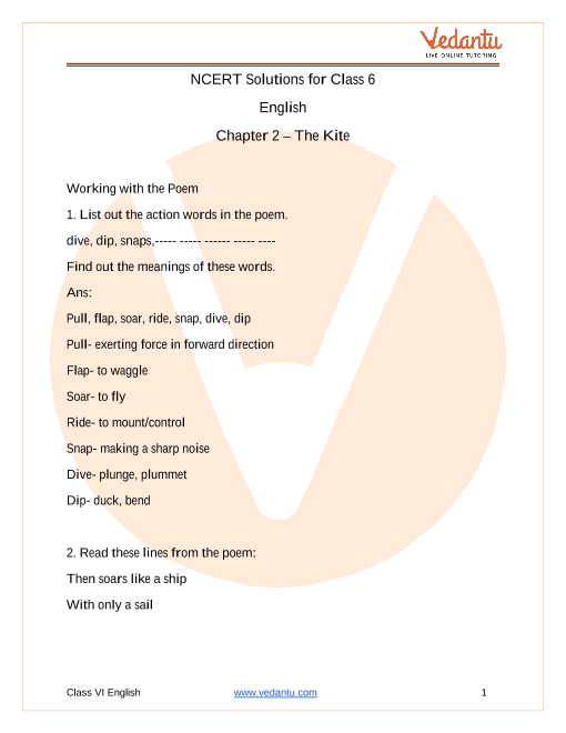 Access NCERT Solutions for Class 6 English Chapter 2– The Kite part-1