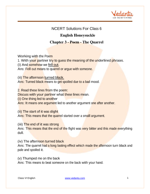 English Poems For Class 6 With Questions And Answers
