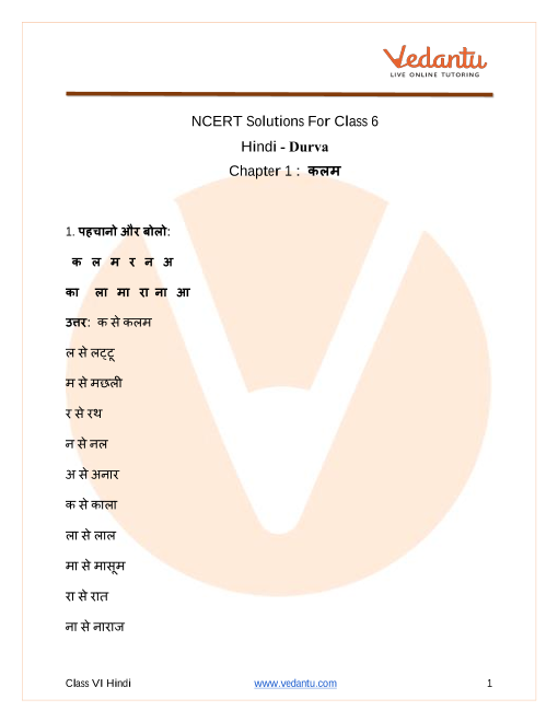 NCERT Solutions for Class 6 Hindi Durva Chapter 1 Kalam part-1