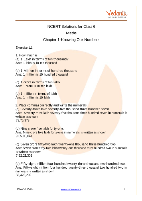 Access NCERT Solutions for Class 6 Maths Chapter 1-Knowing Our Numbers part-1