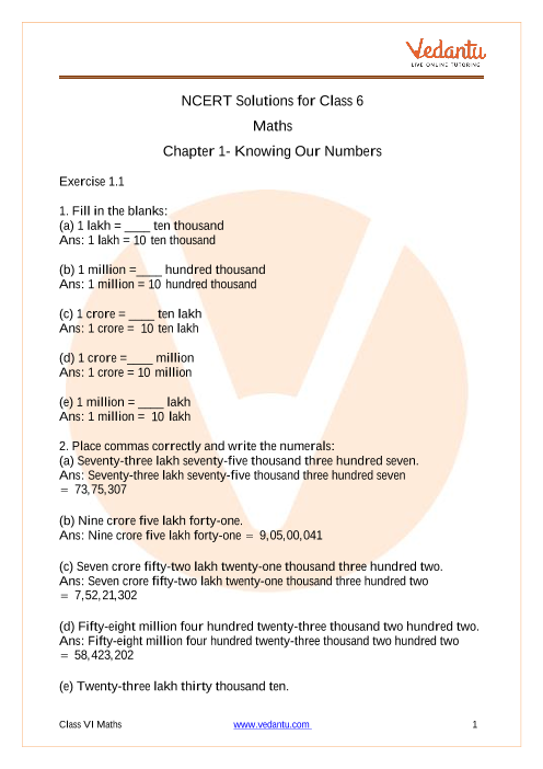 Access NCERT Solutions for Class 6 Maths Chapter 1- Knowing Our Numbers part-1