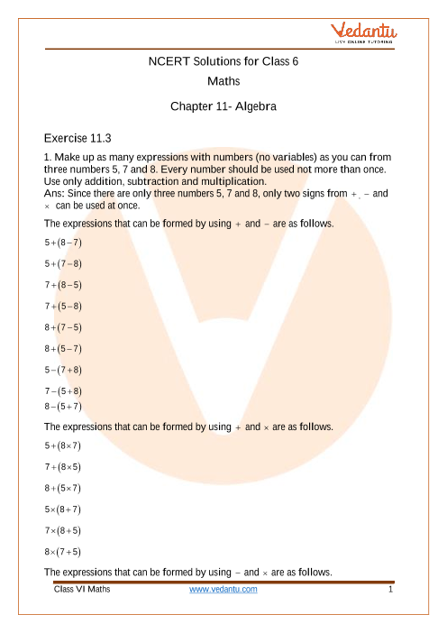 NCERT Solutions for Class 6 Maths Chapter 11 Algebra (Ex 11.3) Exercise 11.3 part-1