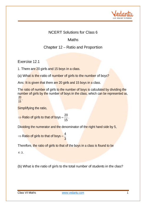 Access NCERT Solutions for Class 6 Mathematics Chapter 12- Ratio and Proportion part-1