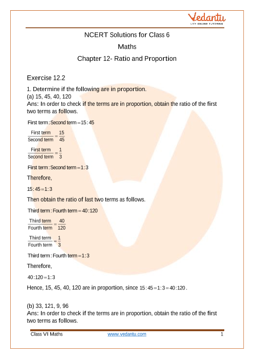 Access NCERT Solutions for Class 6 Maths Chapter 12- Ratio and Proportion part-1