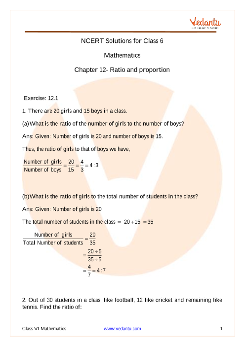 Access NCERT Solutions for Maths Class 6 Chapter 12 - Ratio and Proportion part-1