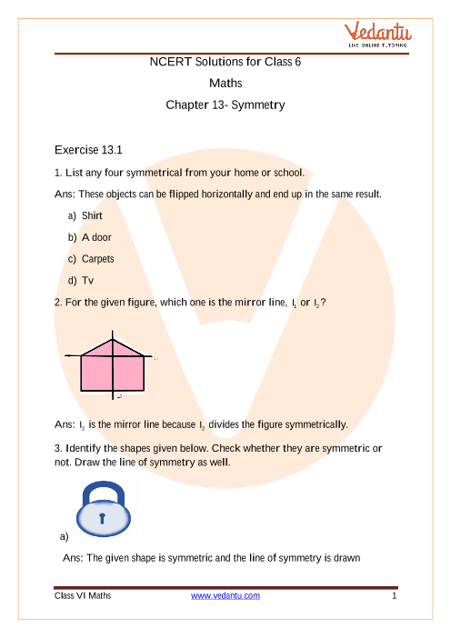 Access NCERT Solutions for Maths Class 6 Chapter 13 - Symmetry part-1