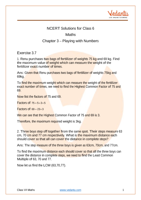 NCERT Solutions for Class 6 Maths Chapter 3 Playing with Numbers (Ex 3.7) Exercise 3.7 part-1