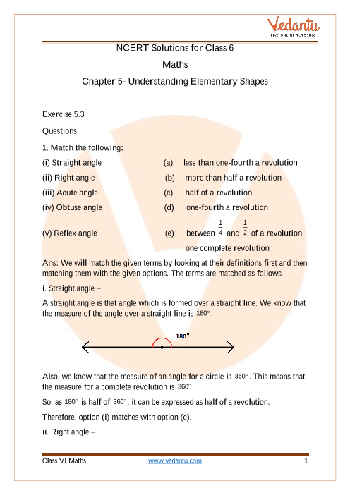 Access NCERT Solutions for Class 6 Maths Chapter - 5 - Understanding Elementary Shapes part-1