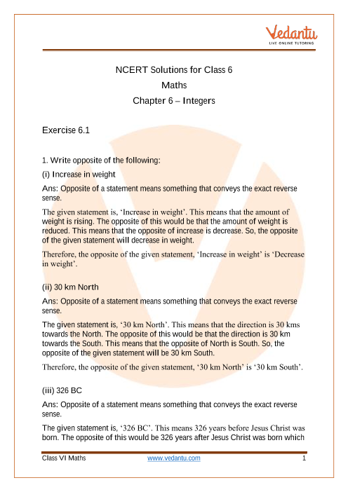 Access NCERT Solutions for Class 6 Chapter 6 – Integers part-1