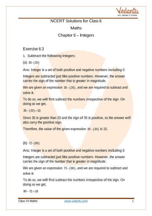 Access NCERT Solutions for Class 6 Maths Chapter 6 – Integers part-1