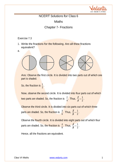 Access NCERT Solutions for Class 6 Mathematics Chapter 7- Fractions part-1
