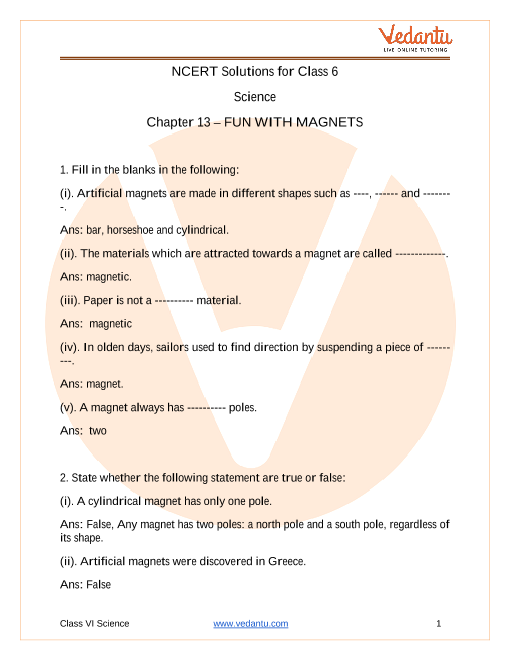 science assignment of class 6