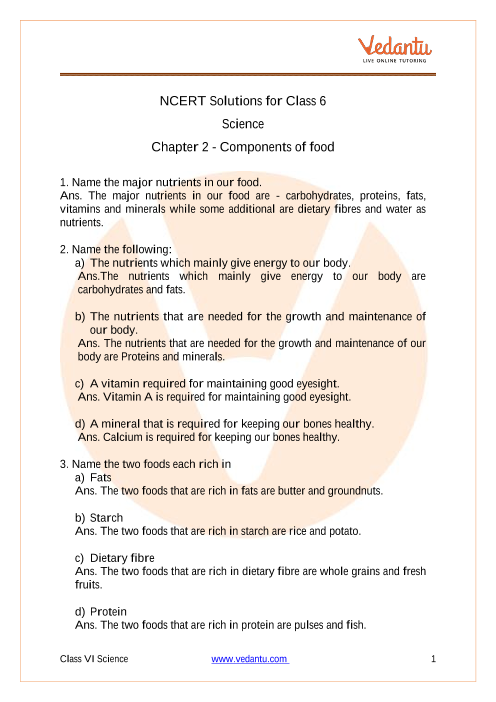 Access NCERT Solutions for Class 6 Science Chapter 2 - Components of food part-1