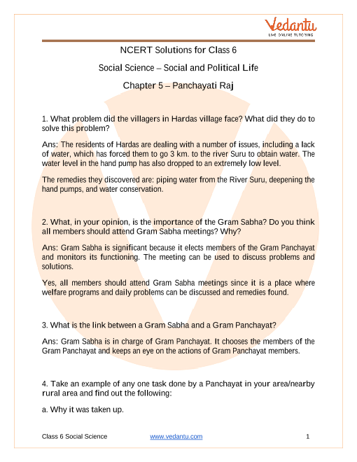 NCERT Solutions for Class 6 Social Science - Social and Political Life Chapter-5 part-1