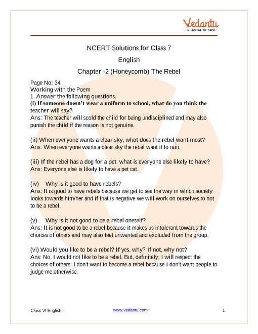 NCERT Solutions for Class 7 English Honeycomb Chapter-2 