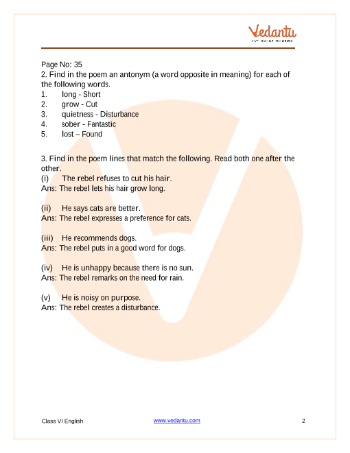 NCERT Solutions for Class 7 English Honeycomb Chapter-2 Poem - The Rebel