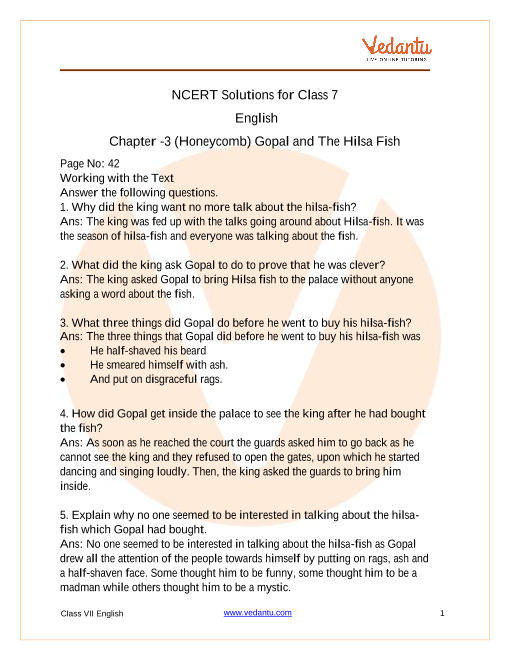 Access NCERT Solutions for Class 7 English Chapter - 3 (Honeycomb) Gopal and The Hilsa Fish part-1