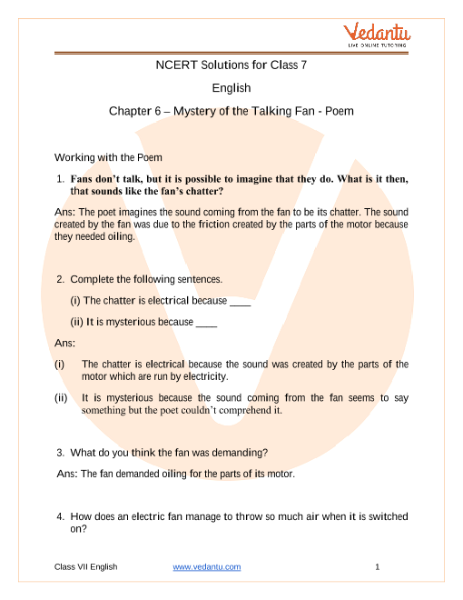 NCERT Solutions for Class 7 English Honeycomb Chapter-6 