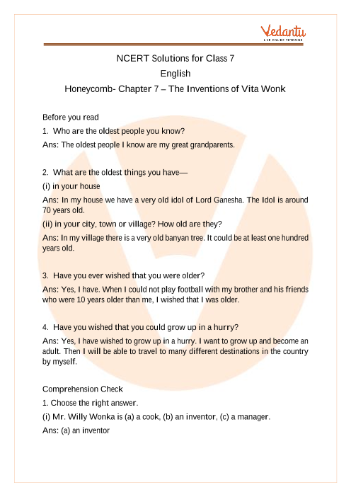 NCERT Solutions for Class 7 English Honeycomb Chapter 7 - The Invention of  Vita – Wonk