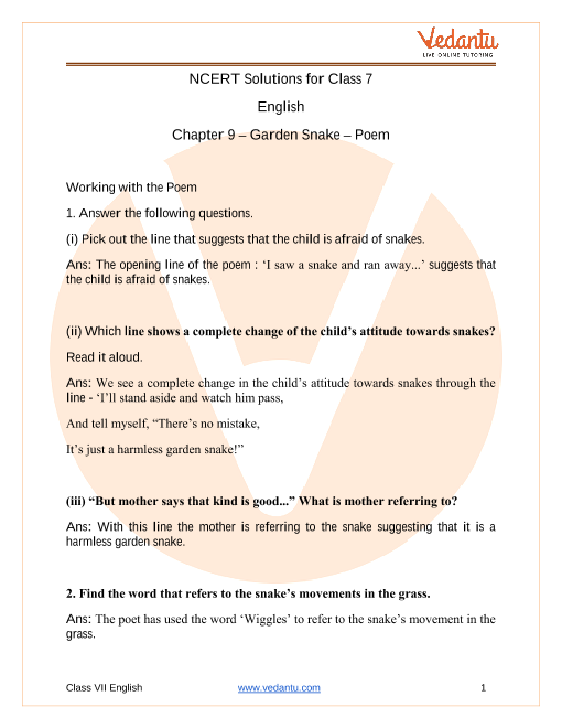 NCERT Solutions for Class 7 English Honeycomb Chapter-9 