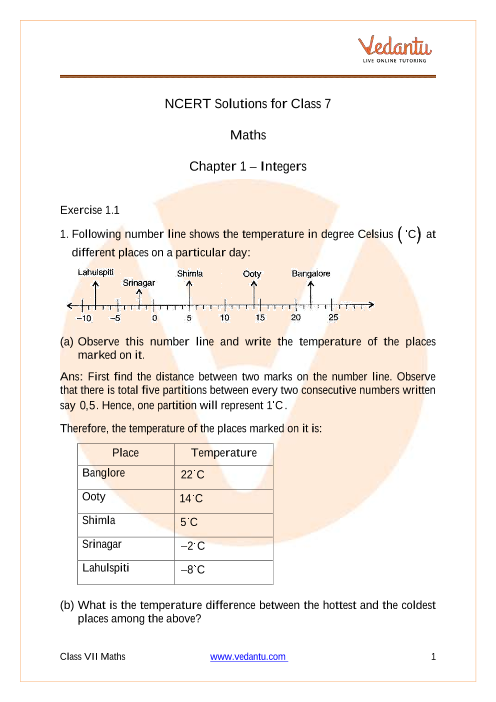 Access NCERT Solutions for Maths Class 7 Chapter 1 – Integers part-1
