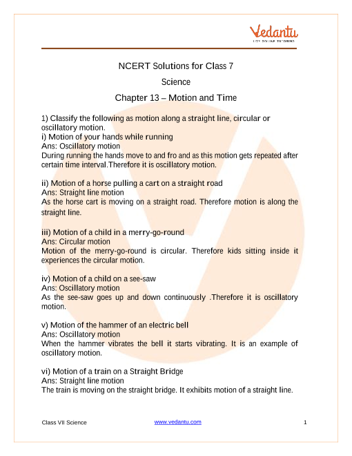 NCERT Solutions for Class 7 Science Chapter 13 - Motion and Time part-1