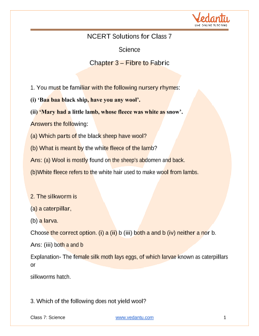 Access NCERT Solutions for Science Chapter 3 – Fibre to Fabric part-1