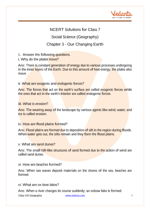 Social Science Our Environment Chapter 3, 6.1 A Changing Landscape Workbook Answers