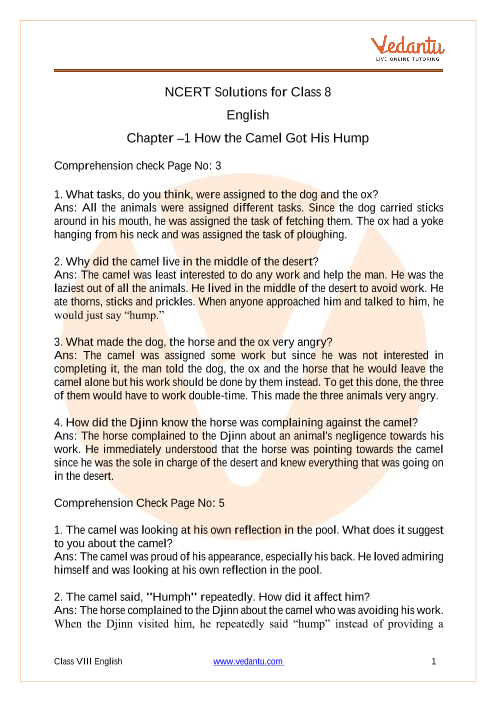 Access NCERT Solutions for Class 8 English  Chapter –1 How the Camel Got His Hum part-1