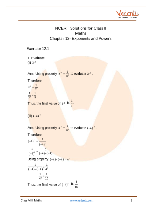 Access NCERT Solution for Class 8 Maths Chapter 12- Exponents and Powers part-1
