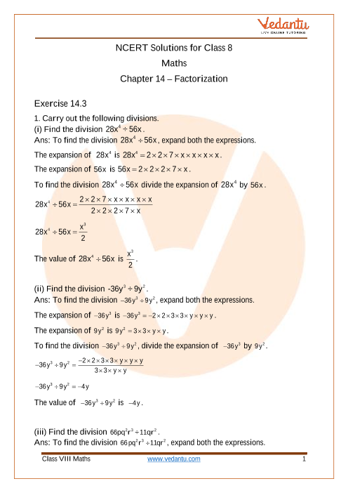Access NCERT Solutions for Class 8 Maths Chapter 14 - Factorization part-1
