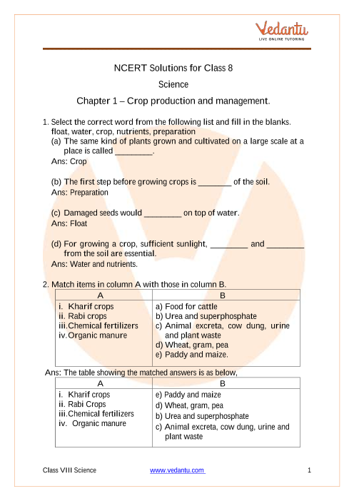 case study questions class 8 science crop production and management