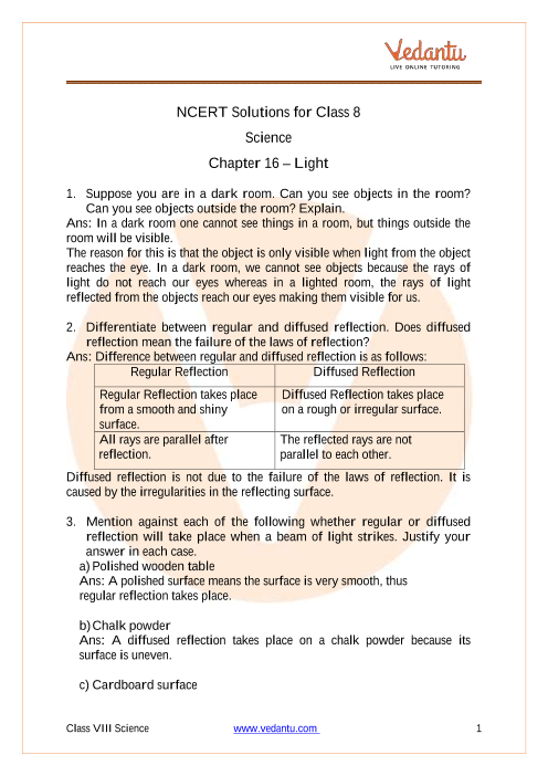 case study questions class 8 science light