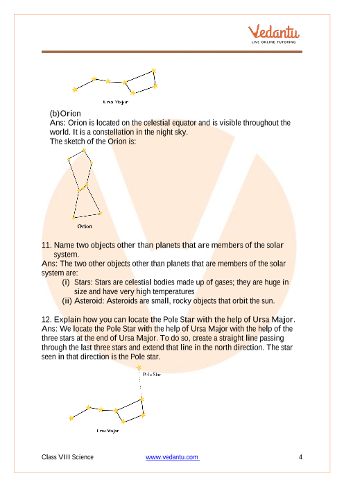 Ncert Solutions For Class 8 Science Chapter 17 Stars And The Solar System