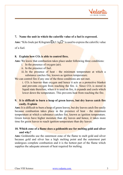 Ncert Solutions Class 8 Science Chapter 6 Combustion And Flames Free Download