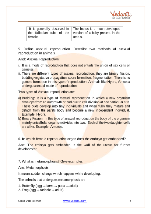 NCERT Solutions for Class 8 Science Chapter 9 Reproduction in Animals  Updated for 2022-21