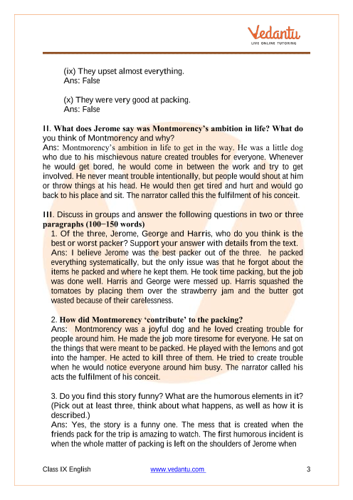 NCERT Solutions for Class 9 English Beehive Chapter 7 - Packing