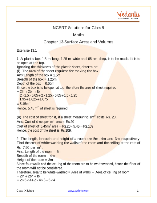 Access NCERT Solutions for Class 9 Maths Chapter 13- Surface Areas and Volumes part-1