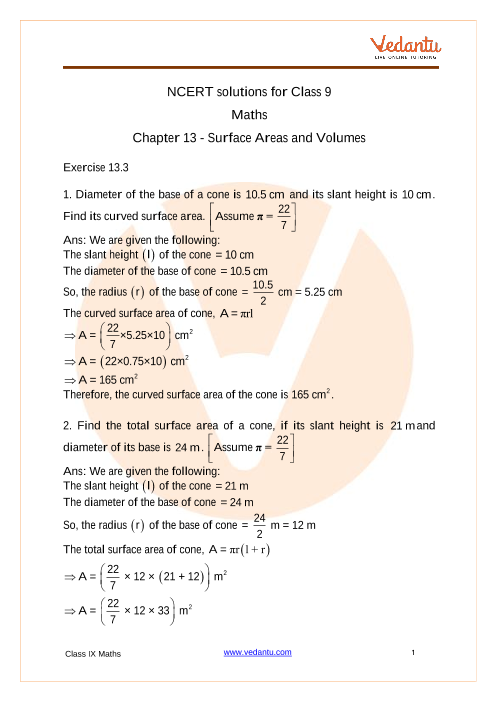 Access NCERT solutions Class 9 Maths  Chapter 13 - Surface Areas and Volumes part-1