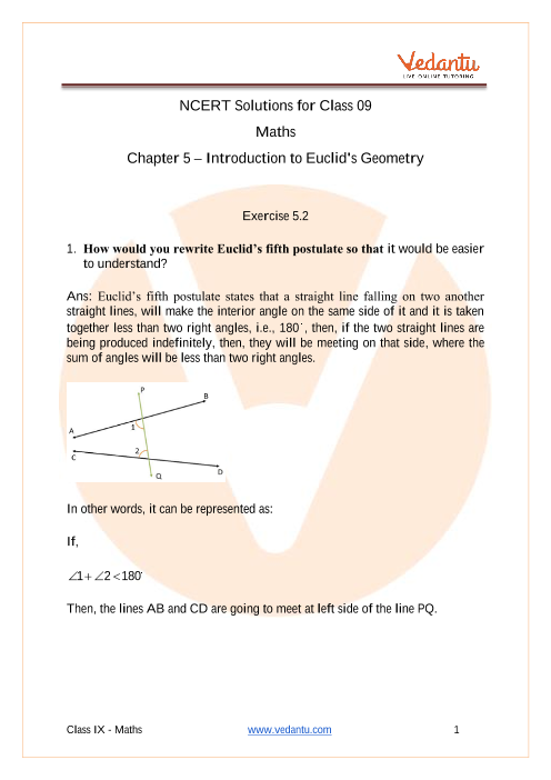Access NCERT Solutions for Class 09 Maths Chapter 5 – Introduction to Euclid's Geometry part-1
