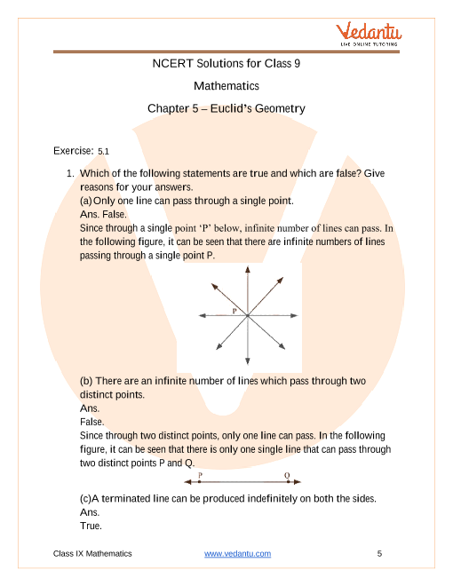 Ncert Solutions For Class 9 Maths Chapter 5 Introduction To Euclid S Geometry