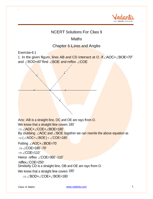Access NCERT Solutions for Class 9 Maths Chapter 6- Lines and Angles part-1