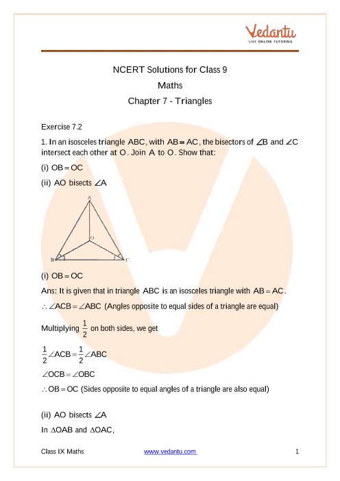 Access NCERT Solutions for Class 9 Maths Chapter 7 – Triangles part-1