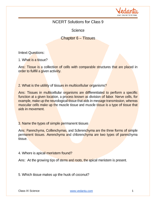NCERT Solutions for Class 9 Science Chapter 6 part-1