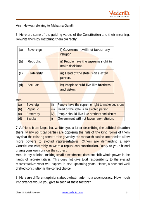 NCERT Solutions for Class 9 Social Science Democratic Politics-I Chapter 2  - Constitutional Design