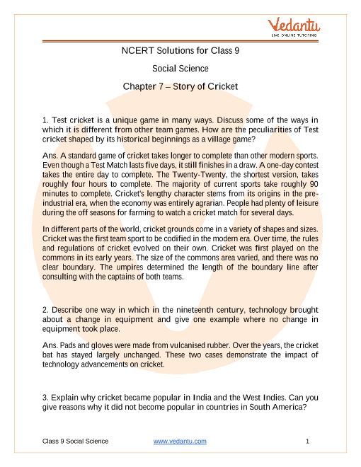 Access NCERT Solutions for Social Science Chapter 7 – Story of Cricket part-1