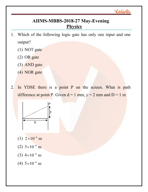 AIIMS 2018 Physics Question Paper 27th May 2018 Evening Shift part-1