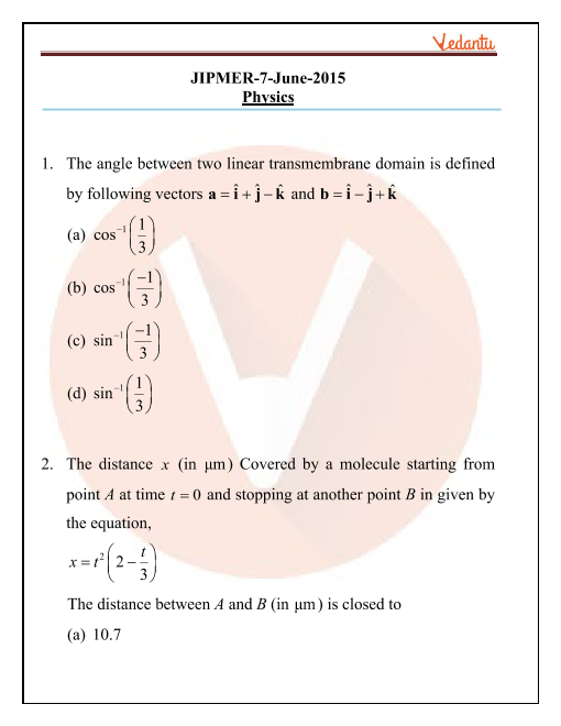 JIPMER 2015 Question Paper with Solutions part-1