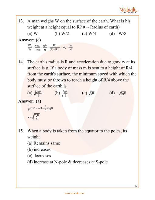 Neet Gravitation Important Questions